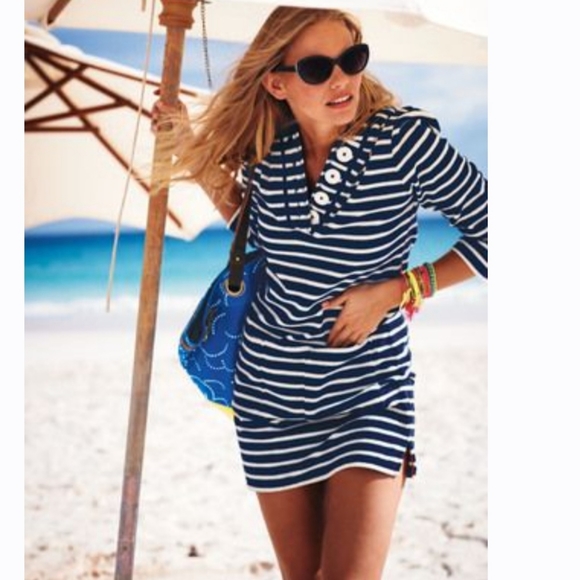 Boden Other - Boden Terry Cloth Hooded Cover Up Towel Dress Navy and White Stripes Size 12